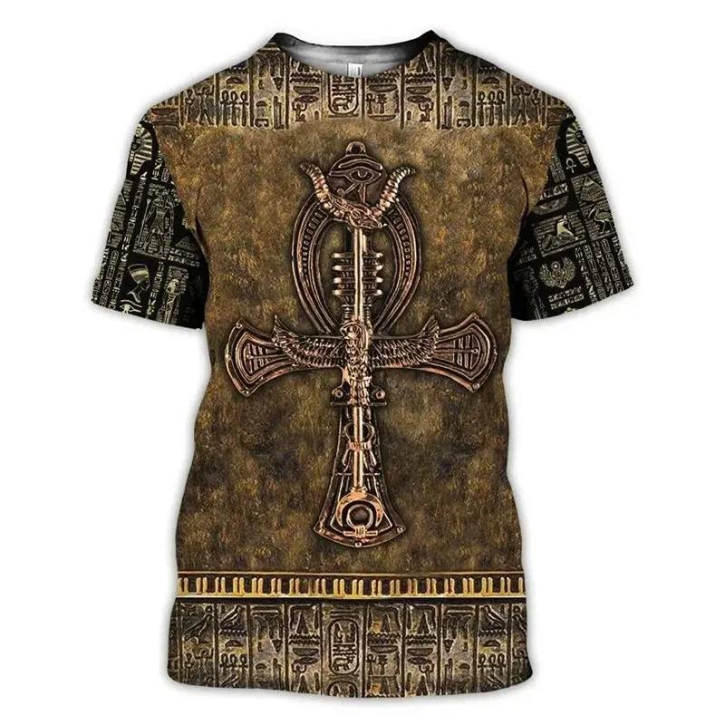Ancient Egyptian Pattern T Shirt For Men Pharaoh 3D Printed T-Shirts Casual Streetwear Oversized O-Neck Women Loose Tops Tees