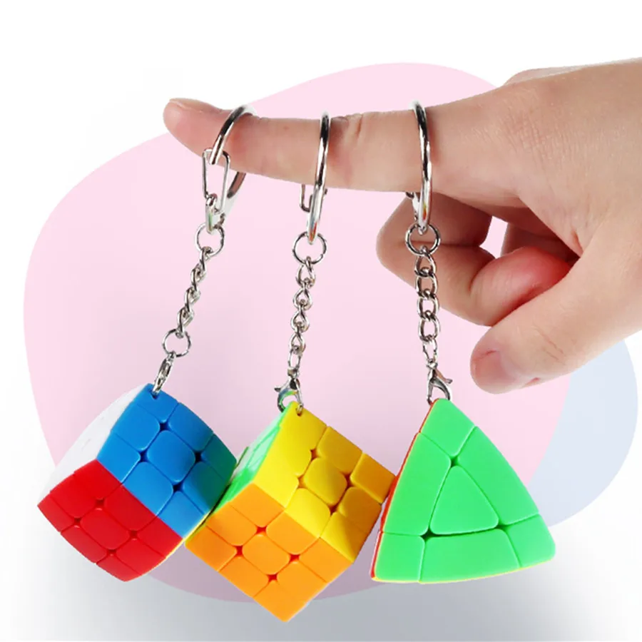 Sengso Key Chain 3x3 Mini Magic Cube 3x3 Bread Magic Tower KeyChain Backpack Decoration Cubo Magico Puzzle Toy Children Gift