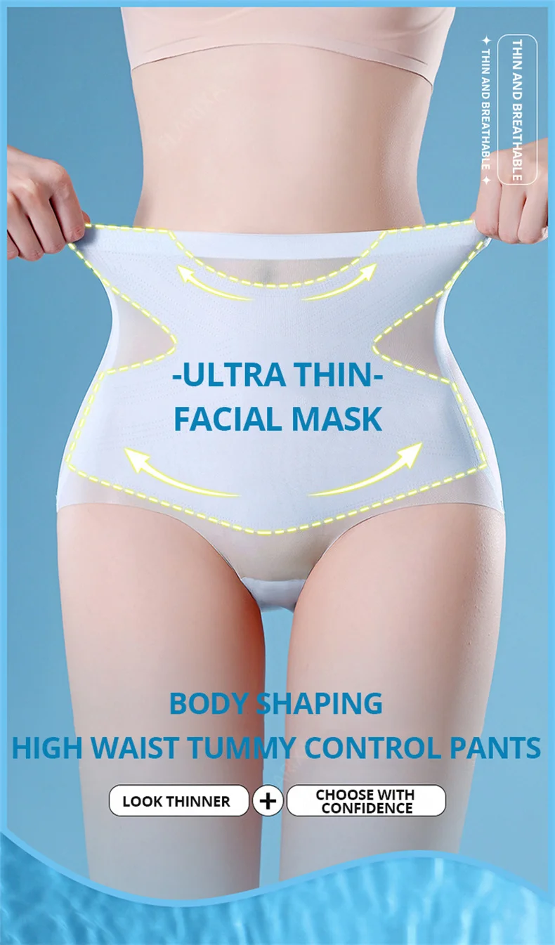Flarixa Ultra Thin Ice Silk Panties Seamless High Waist Briefs for Women Tummy Control Underwear Shaping Pants Female Lingerie