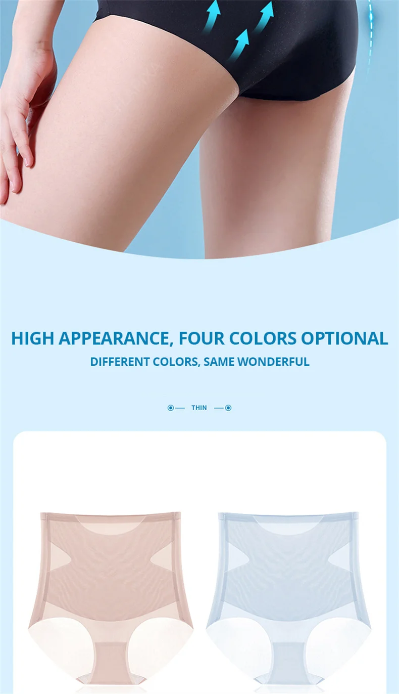 Flarixa Ultra Thin Ice Silk Panties Seamless High Waist Briefs for Women Tummy Control Underwear Shaping Pants Female Lingerie