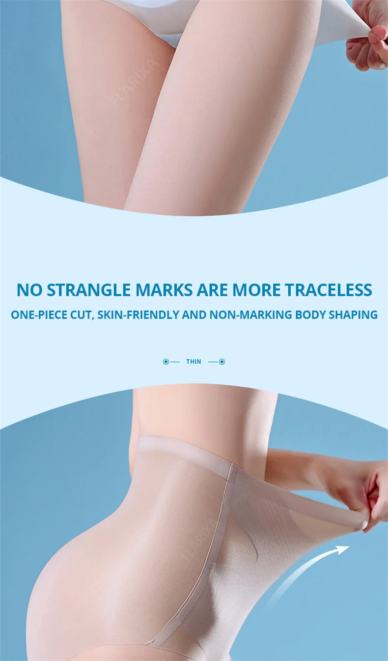Flarixa Ultra Thin Ice Silk Panties Seamless High Waist Briefs for Women Tummy Control Underwear Shaping Pants Female Lingerie