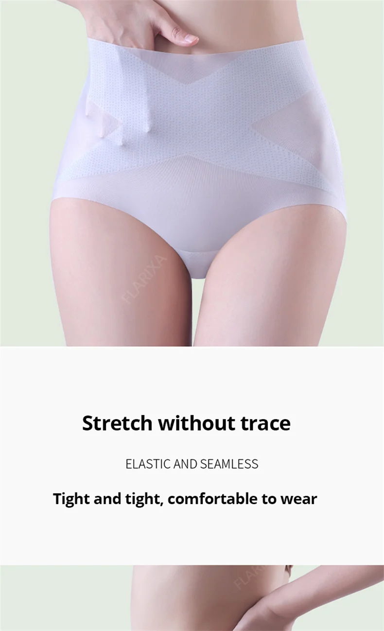Flarixa Ice Silk Panties Women Ultra Thin High Waist Briefs Cross Belly Slimming Underwear Shaping Pants Female Lingerie