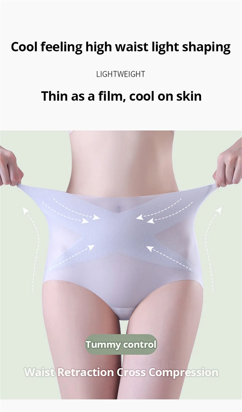 Flarixa Ice Silk Panties Women Ultra Thin High Waist Briefs Cross Belly Slimming Underwear Shaping Pants Female Lingerie