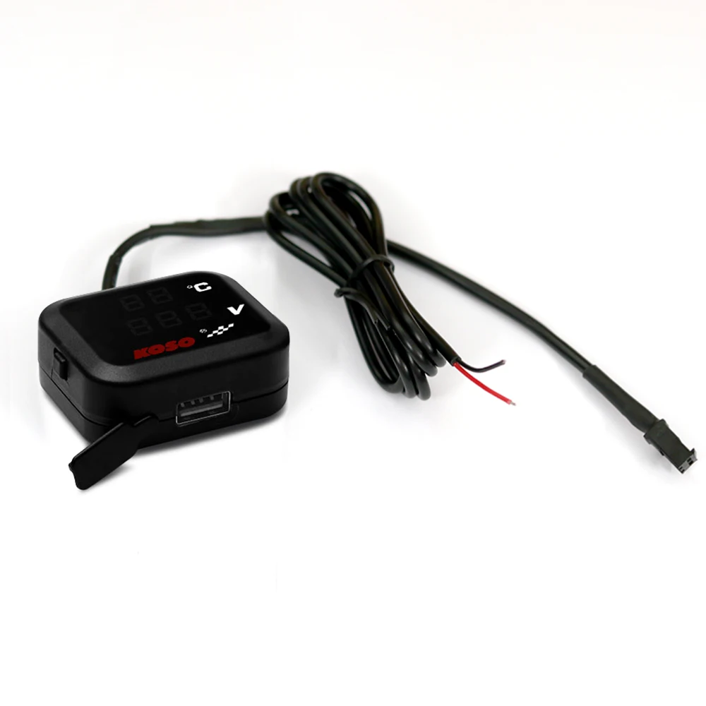 KOSO Water Temp Meter Voltmeter Gauge Motorcycle Phone USB Charger Charging 3 in 1 Waterproof LCD Digital Display