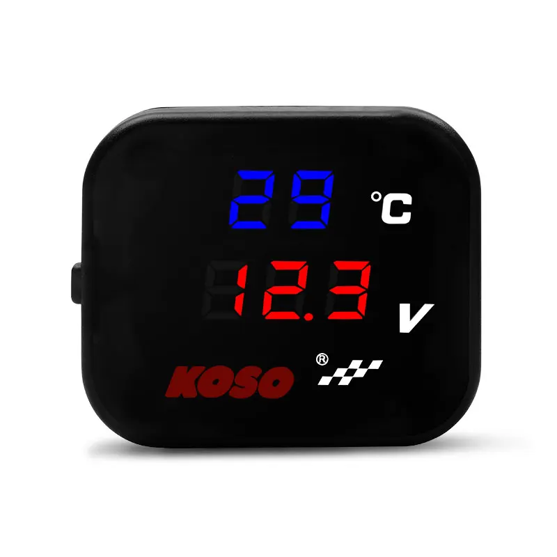 KOSO Water Temp Meter Voltmeter Gauge Motorcycle Phone USB Charger Charging 3 in 1 Waterproof LCD Digital Display