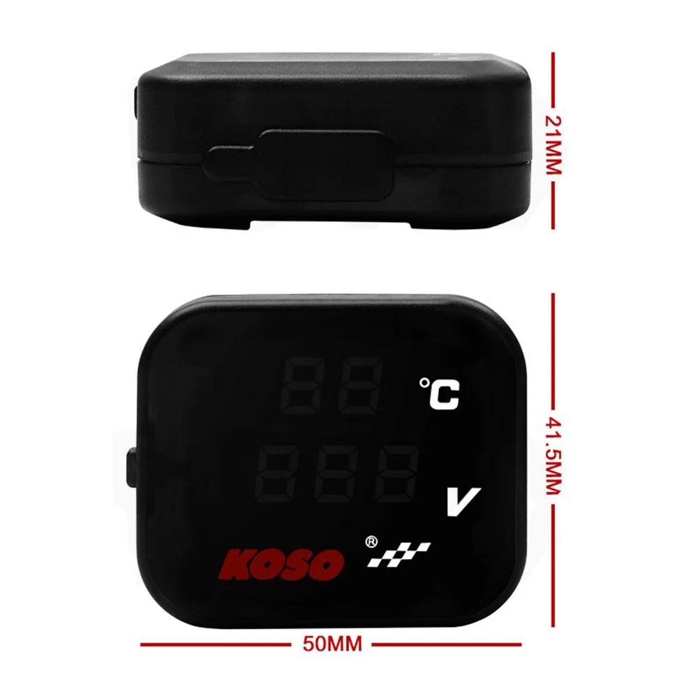 KOSO Water Temp Meter Voltmeter Gauge Motorcycle Phone USB Charger Charging 3 in 1 Waterproof LCD Digital Display
