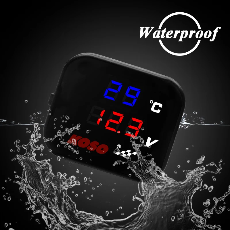 KOSO Water Temp Meter Voltmeter Gauge Motorcycle Phone USB Charger Charging 3 in 1 Waterproof LCD Digital Display