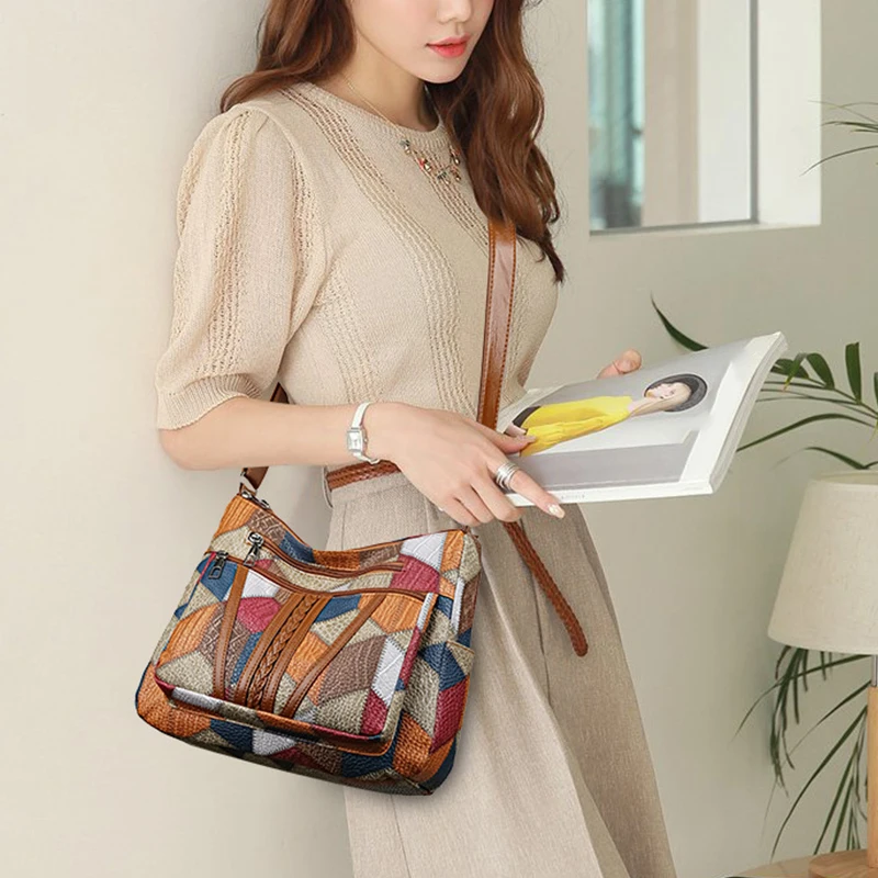 Women's Elegant Vintage Crossbody Bag Trendy HandBag Fashion Multi-pockets Shoulder Bag All-match Retro Crossbody Bag for Daily