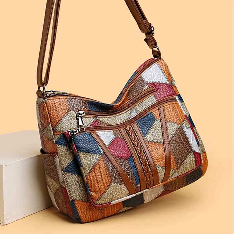 Women's Elegant Vintage Crossbody Bag Trendy HandBag Fashion Multi-pockets Shoulder Bag All-match Retro Crossbody Bag for Daily