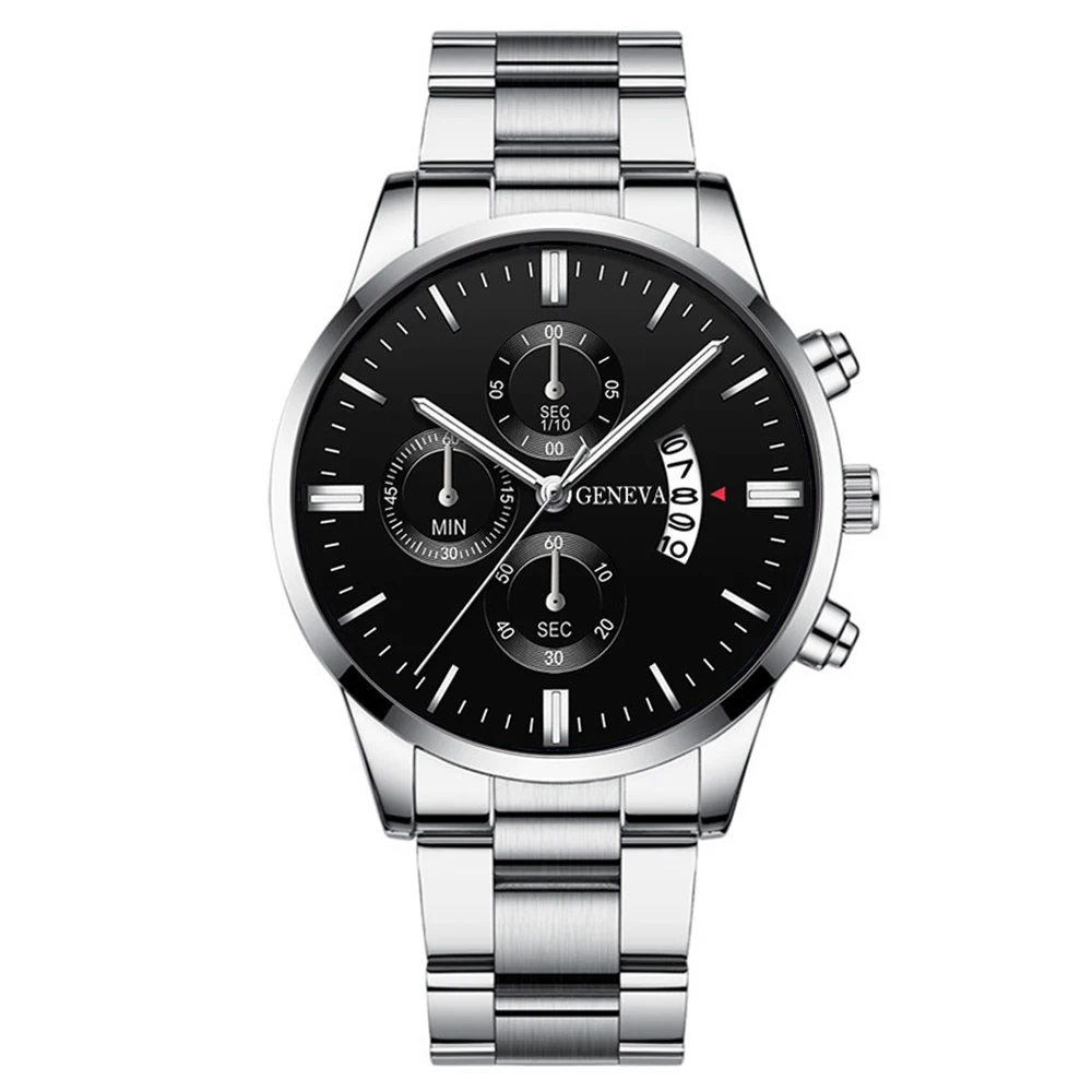 3PCS/Set Fashion Men's Stainless Steel Band Watch Casual Calendar Quartz Watch Jewelry Set(Without Box)