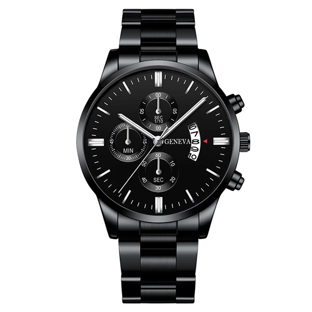 3PCS/Set Fashion Men's Stainless Steel Band Watch Casual Calendar Quartz Watch Jewelry Set(Without Box)