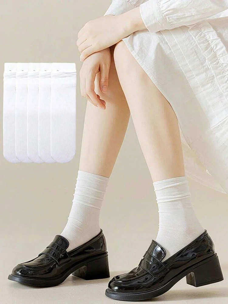 10 Pairs Women Mid Length Socks Trendy Versatile Black White Solid Colors Soft Comfortable Lightweight Breathable Casual Socks