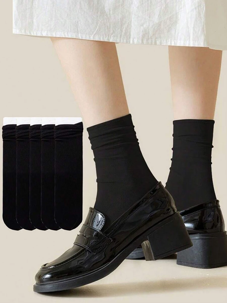 10 Pairs Women Mid Length Socks Trendy Versatile Black White Solid Colors Soft Comfortable Lightweight Breathable Casual Socks