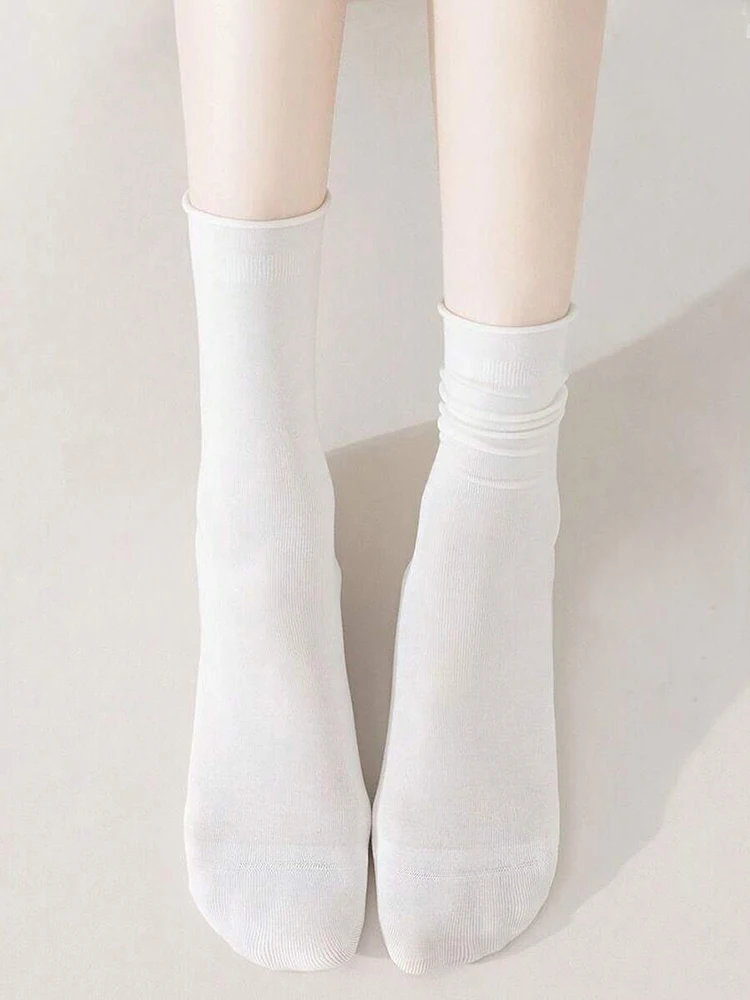 10 Pairs Women Mid Length Socks Trendy Versatile Black White Solid Colors Soft Comfortable Lightweight Breathable Casual Socks
