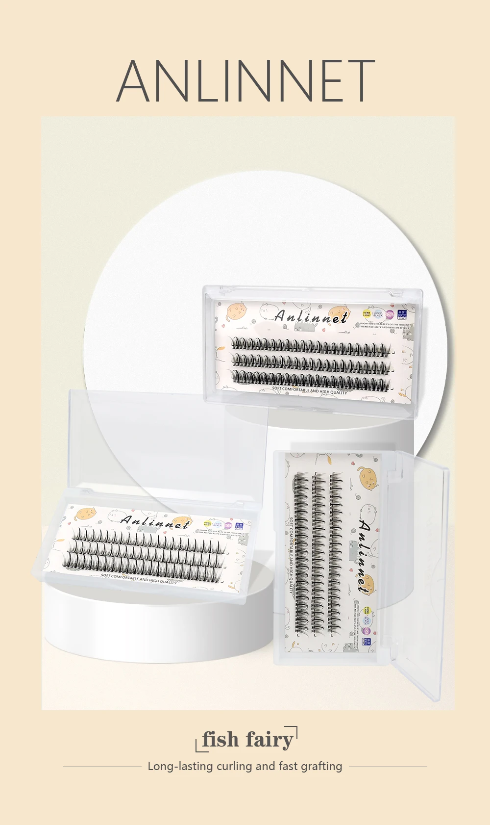 Anlinnet Dovetail+A-Type Individual Lashes Professional Makeup Mink Eyelash Bundles Natural 3D Russian Fluffy False Eyelashes