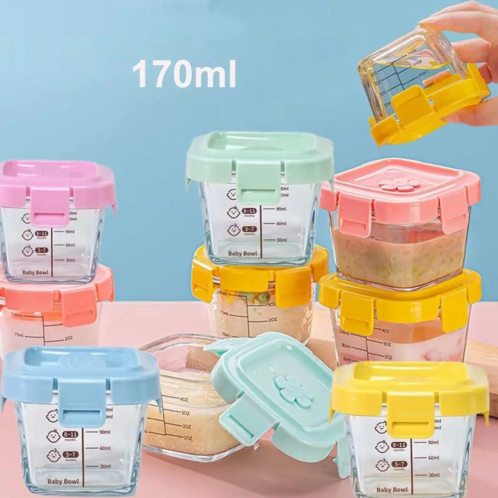 170ml Fashion Glass Food Storage Box Frozen Baby Food Glass Cup Simple Microwave Safe Baby Food Storage Jar for Little Ones