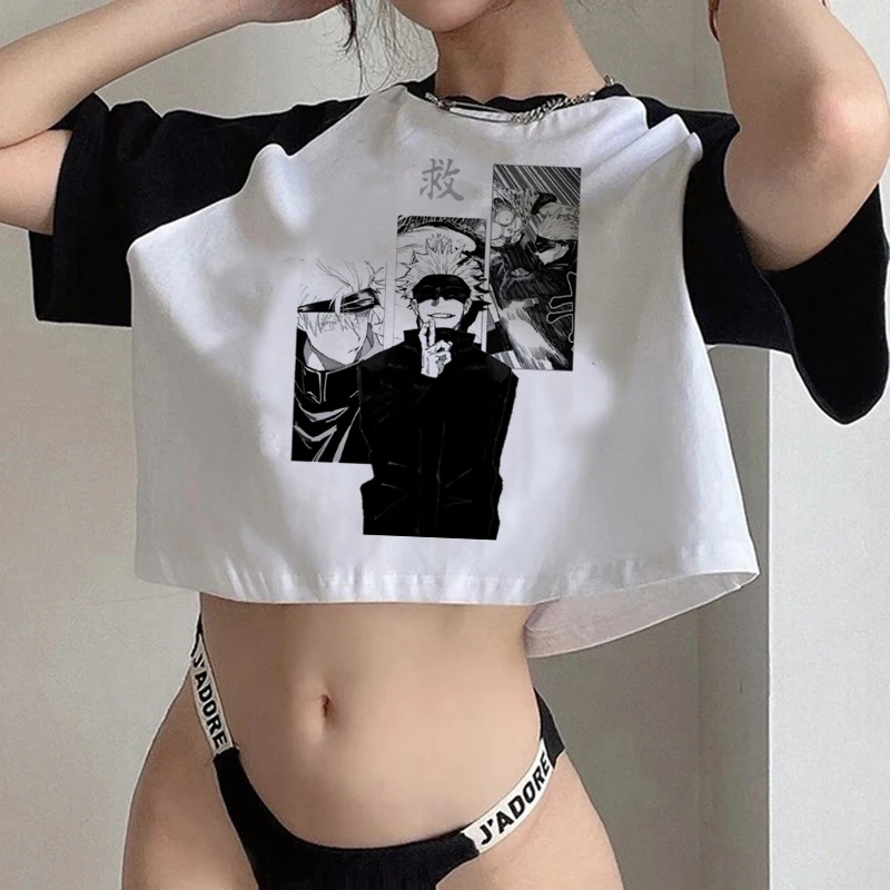 Gothic Crop Top Tshirt Manga Japanese Anime Jujutsu Kaisen T Shirt Gojo Satoru Tops Yuji Itadori Cropped Tees T-shirt