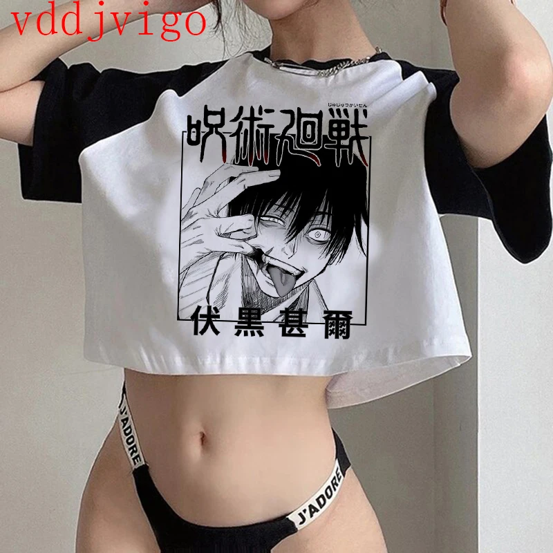Gothic Crop Top Tshirt Manga Japanese Anime Jujutsu Kaisen T Shirt Gojo Satoru Tops Yuji Itadori Cropped Tees T-shirt