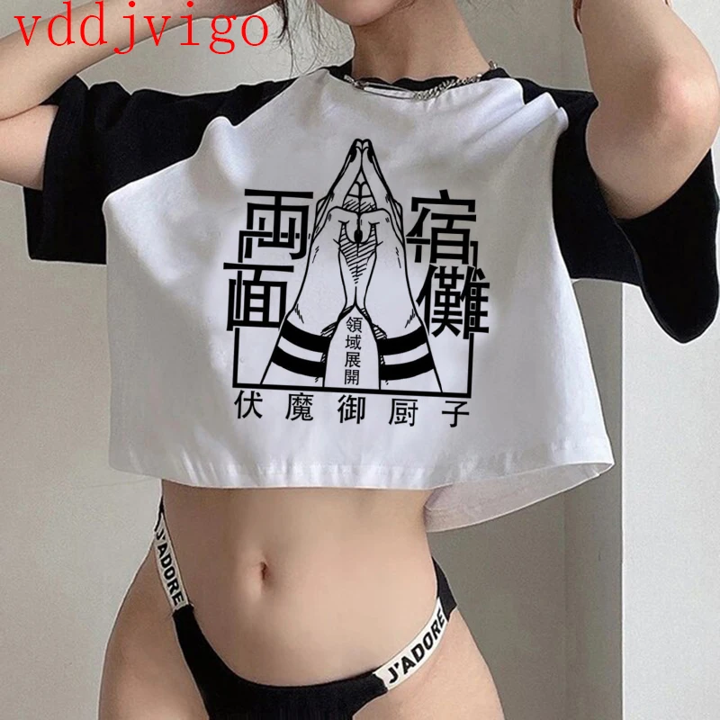 Gothic Crop Top Tshirt Manga Japanese Anime Jujutsu Kaisen T Shirt Gojo Satoru Tops Yuji Itadori Cropped Tees T-shirt