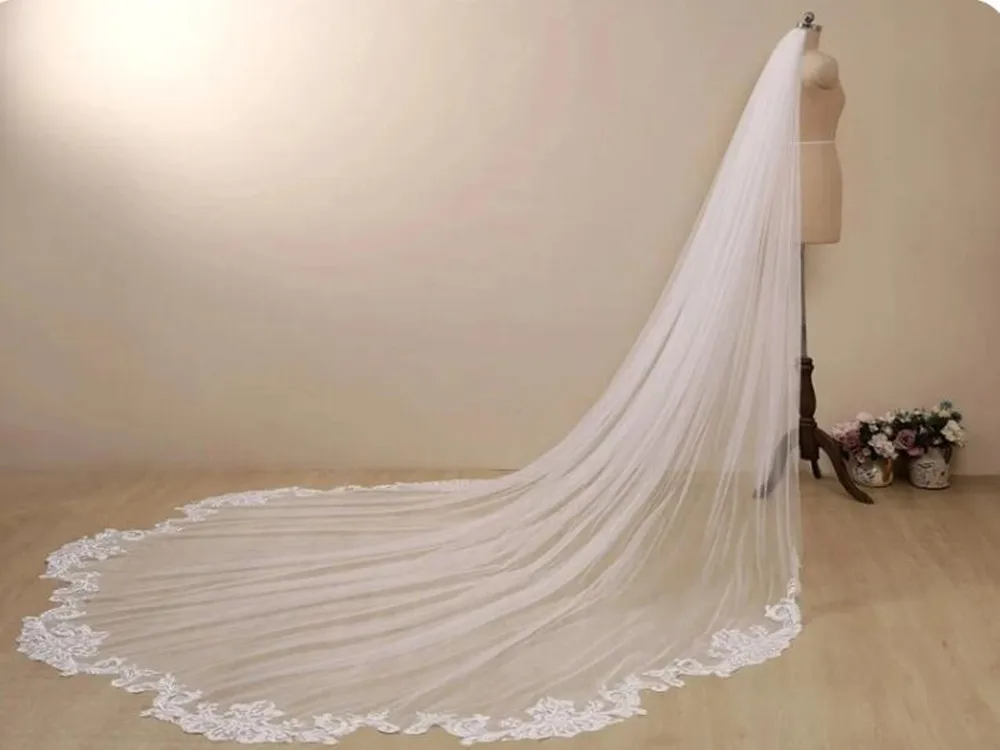 White Ivory 3M 4M 5M Lace Wedding Veil with Cathedral Long Bridal Veils Wedding Accessories velos de novia voile de mariée