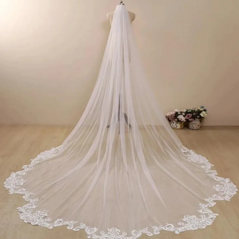 White Ivory 3M 4M 5M Lace Wedding Veil with Cathedral Long Bridal Veils Wedding Accessories velos de novia voile de mariée