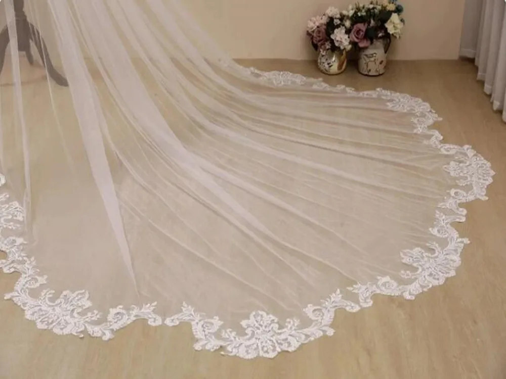 White Ivory 3M 4M 5M Lace Wedding Veil with Cathedral Long Bridal Veils Wedding Accessories velos de novia voile de mariée