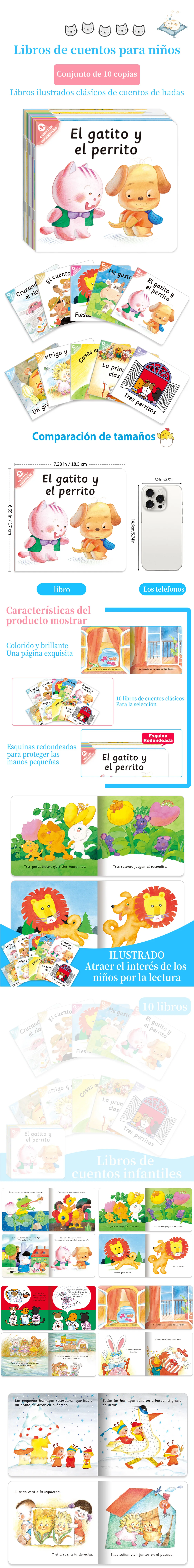 1 Set of 10 Spanish Story Book Collection Intellectual Enlightenment Early Knowledge Learning Gift Books