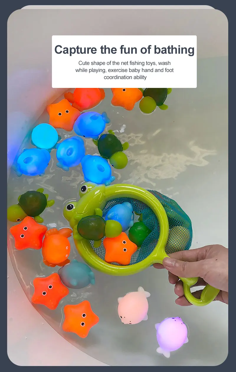 Baby Cute Animals Bath Toy LED Light Up Toys Swimming Water Soft Rubber Float Induction Luminous Duck for Kids Play Funny Gifts