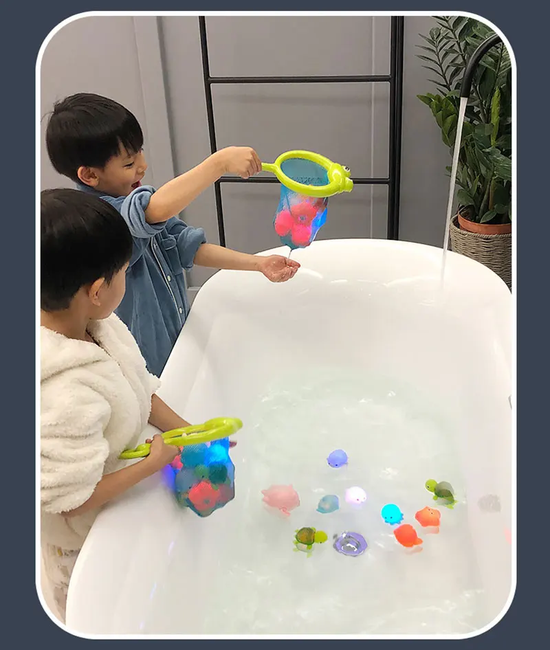 Baby Cute Animals Bath Toy LED Light Up Toys Swimming Water Soft Rubber Float Induction Luminous Duck for Kids Play Funny Gifts