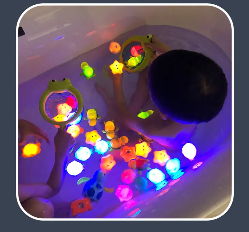 Baby Cute Animals Bath Toy LED Light Up Toys Swimming Water Soft Rubber Float Induction Luminous Duck for Kids Play Funny Gifts