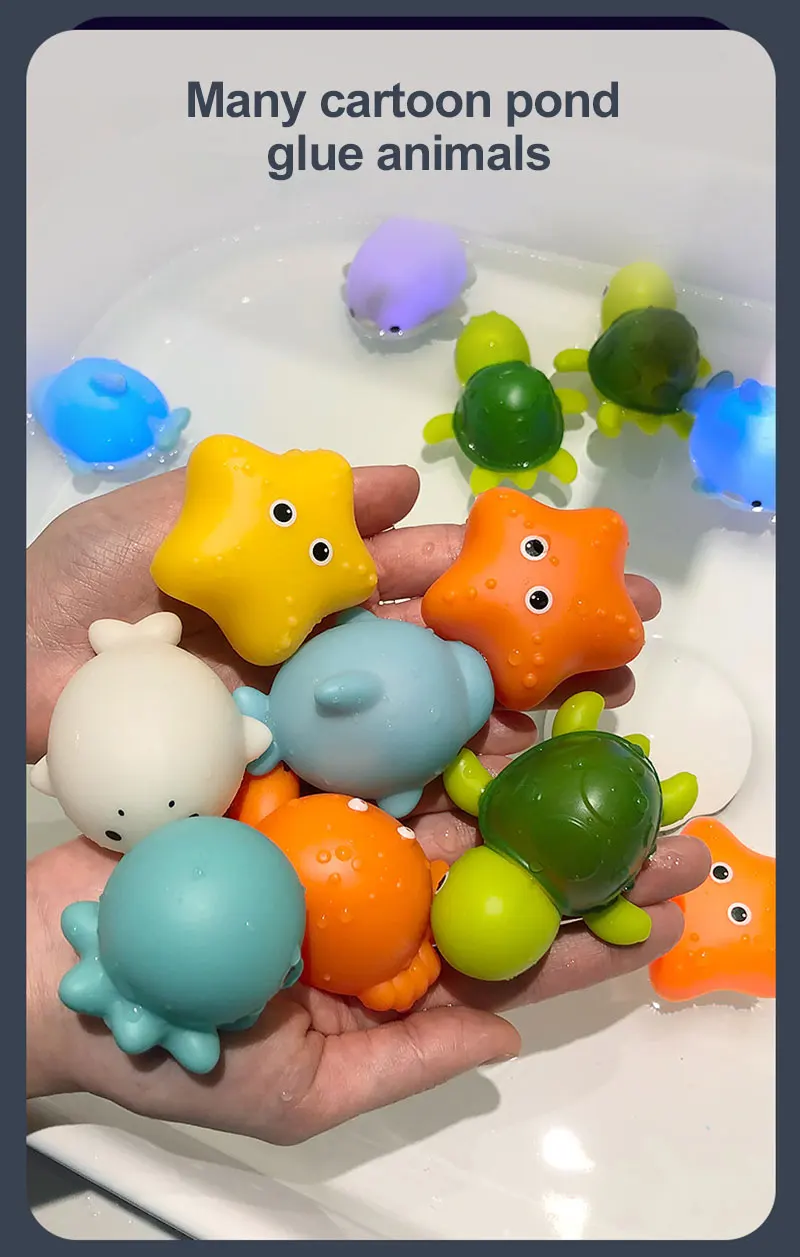 Baby Cute Animals Bath Toy LED Light Up Toys Swimming Water Soft Rubber Float Induction Luminous Duck for Kids Play Funny Gifts