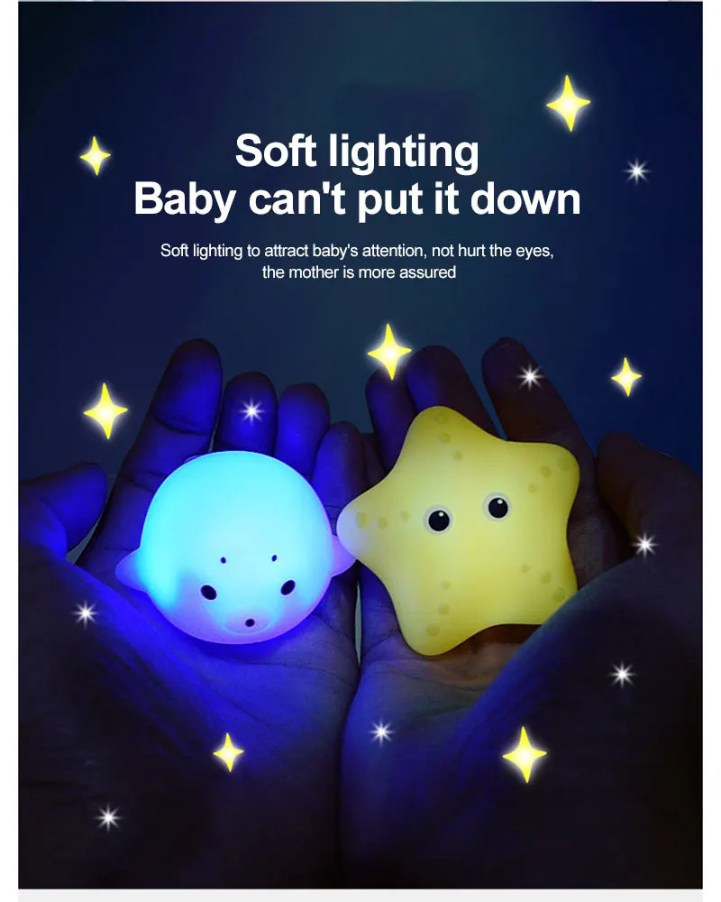 Baby Cute Animals Bath Toy LED Light Up Toys Swimming Water Soft Rubber Float Induction Luminous Duck for Kids Play Funny Gifts
