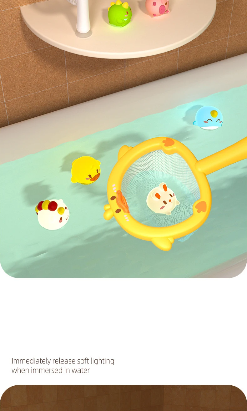 Baby Cute Animals Bath Toy LED Light Up Toys Swimming Water Soft Rubber Float Induction Luminous Duck for Kids Play Funny Gifts