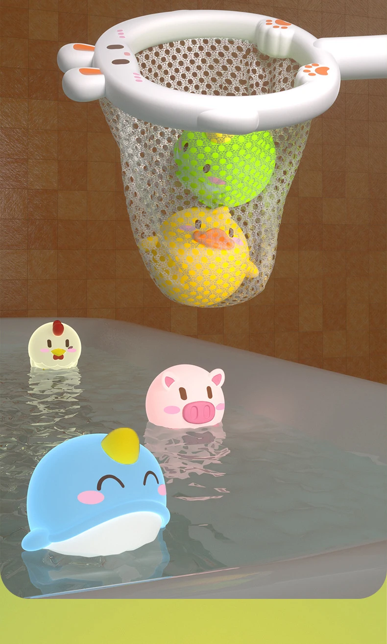 Baby Cute Animals Bath Toy LED Light Up Toys Swimming Water Soft Rubber Float Induction Luminous Duck for Kids Play Funny Gifts