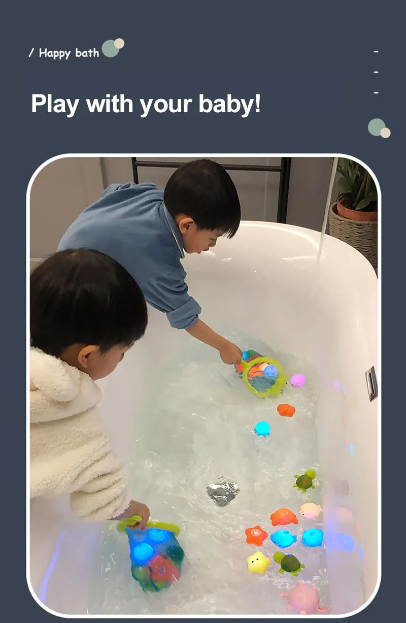 Baby Cute Animals Bath Toy LED Light Up Toys Swimming Water Soft Rubber Float Induction Luminous Duck for Kids Play Funny Gifts