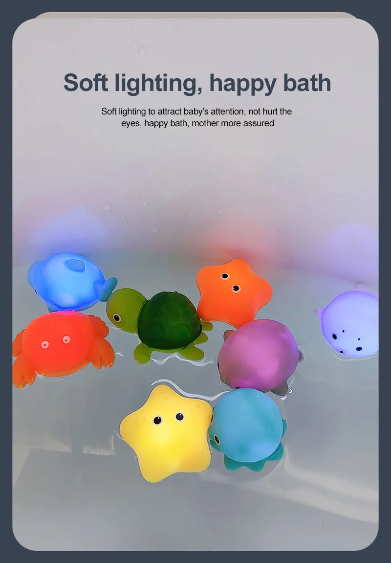 Baby Cute Animals Bath Toy LED Light Up Toys Swimming Water Soft Rubber Float Induction Luminous Duck for Kids Play Funny Gifts