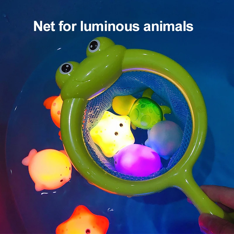 Baby Cute Animals Bath Toy LED Light Up Toys Swimming Water Soft Rubber Float Induction Luminous Duck for Kids Play Funny Gifts