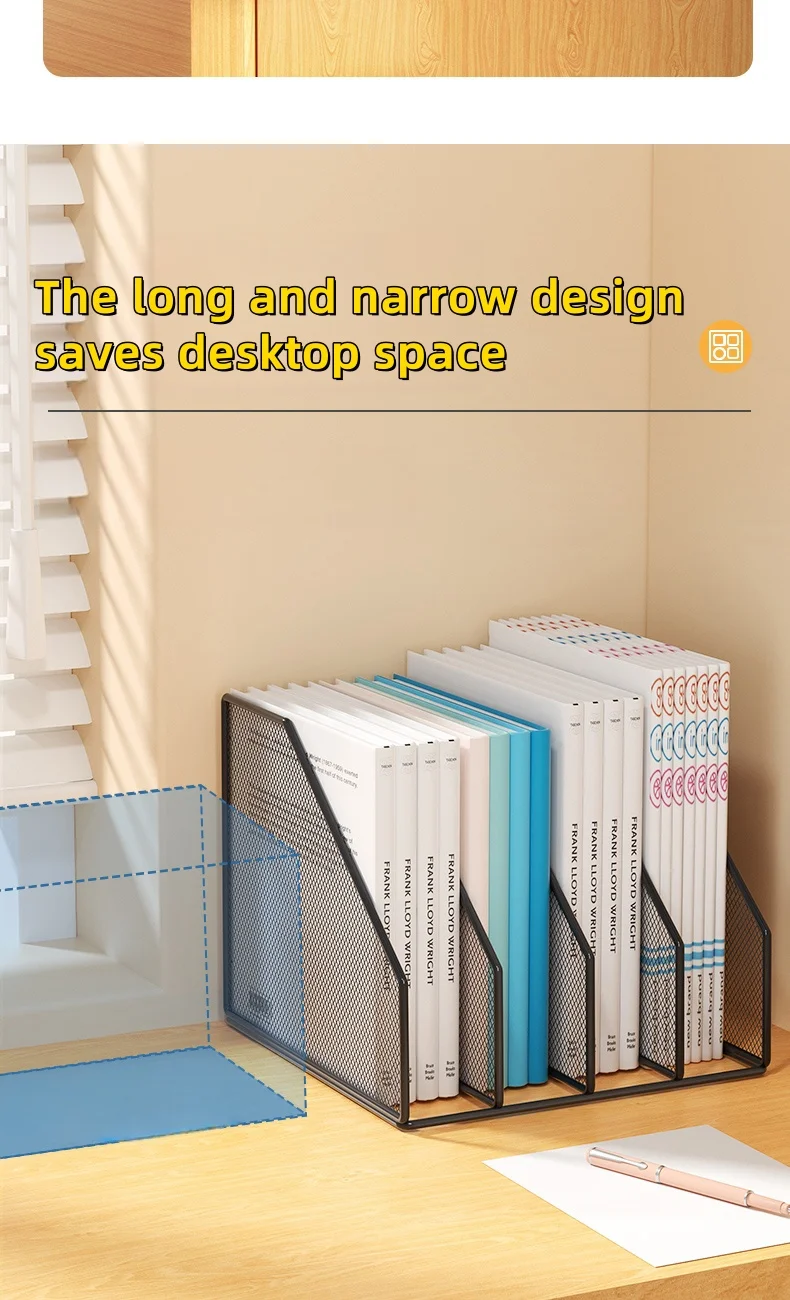 3 or 4 Slot Desktop File Organizer Metal Mesh Magazine Book Document Holder Black White for Office School Home Students Teachers