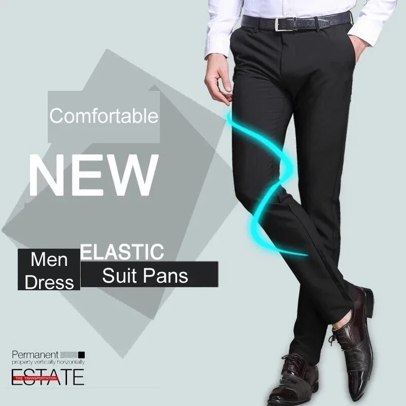 Black Suit Pants for Men Spring and Autumn Stretchy and Non-Ironing Office Trousers Slim Fit Formal Pants for Men Dress Pants