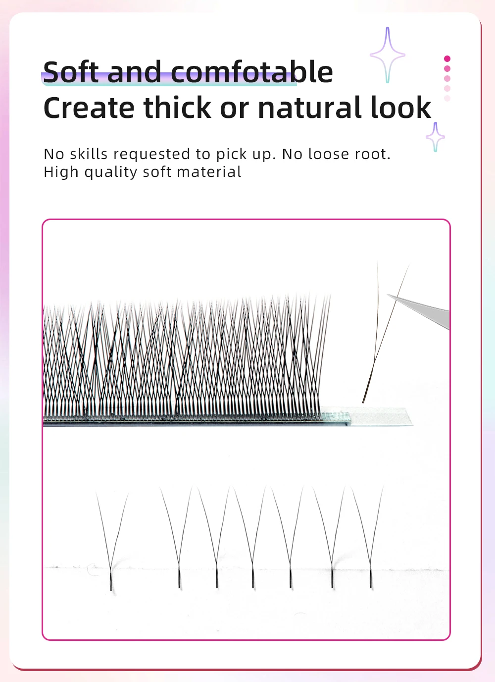 Yelix 2D Volume Lashes 0.10D 8-12mm Single Tip 2D Y Eyelash Extensions Professional Lash Extension Lightweight Premade Fans