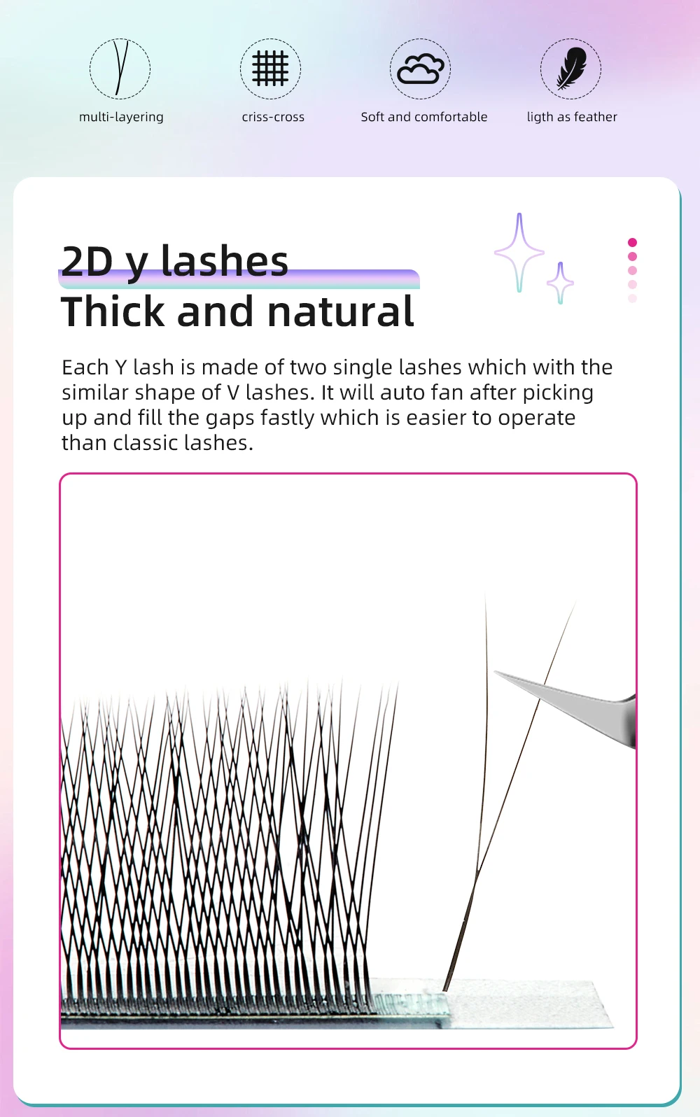 Yelix 2D Volume Lashes 0.10D 8-12mm Single Tip 2D Y Eyelash Extensions Professional Lash Extension Lightweight Premade Fans
