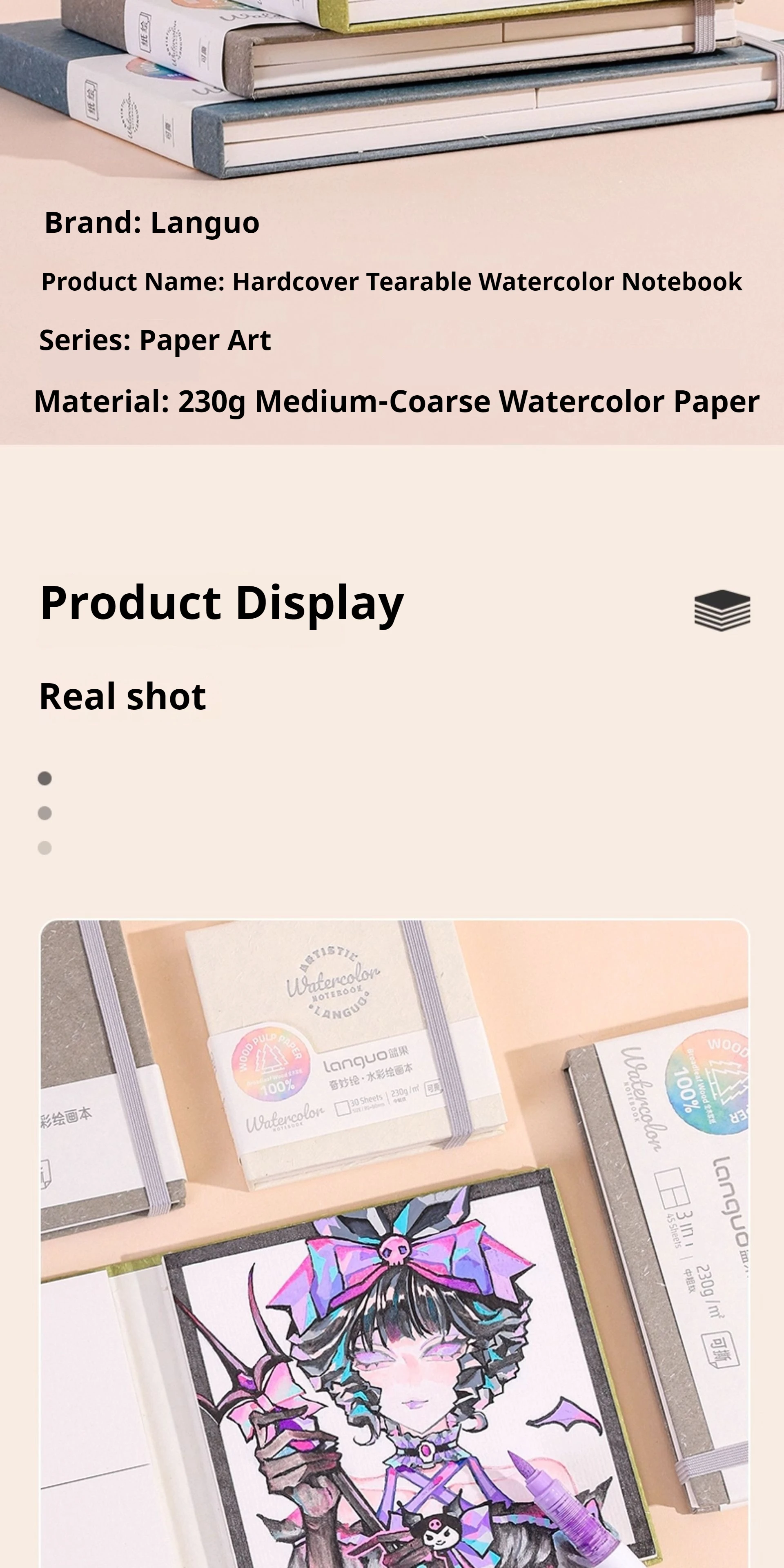 100% Cotton Mini Tearable Watercolor Paper Book Journal Drawing Notebook 230g Art Student Drawing Paper Sketchbook Painting Book
