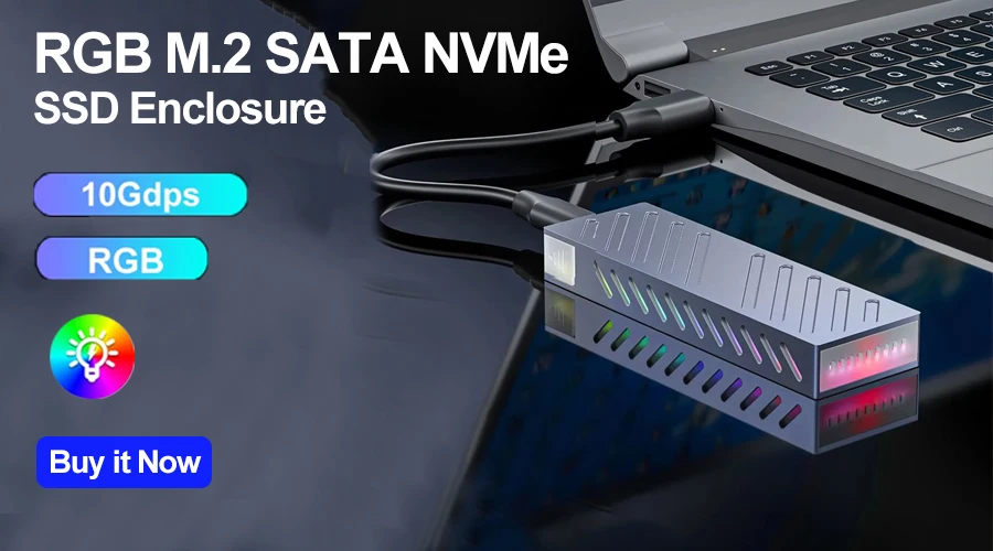 M2 SSD Case M.2 NVMe SATA SSD Enclosure Adapter 10Gbps USB 3.2 Gen2 USB C External Enclosure Supports M and B and B&M Keys