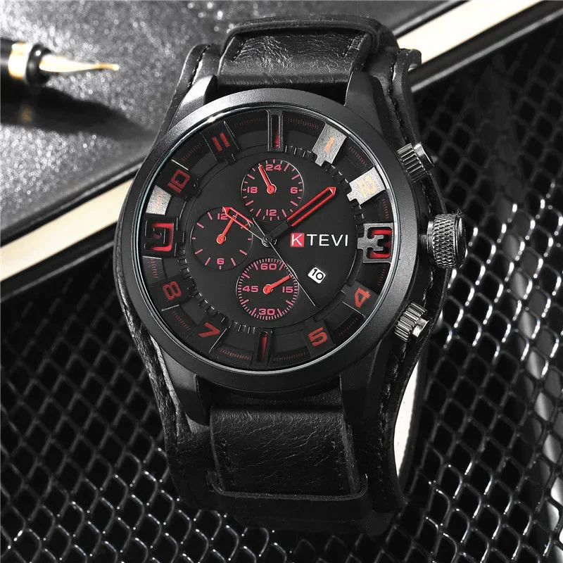 Retro Men's Watches High-end Luxury Man Watch PU Leather Strap Date Business Quartz Watch Big Dial Military Tactical Wristwatch