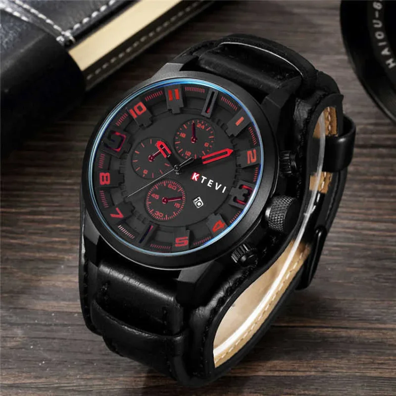 Retro Men's Watches High-end Luxury Man Watch PU Leather Strap Date Business Quartz Watch Big Dial Military Tactical Wristwatch