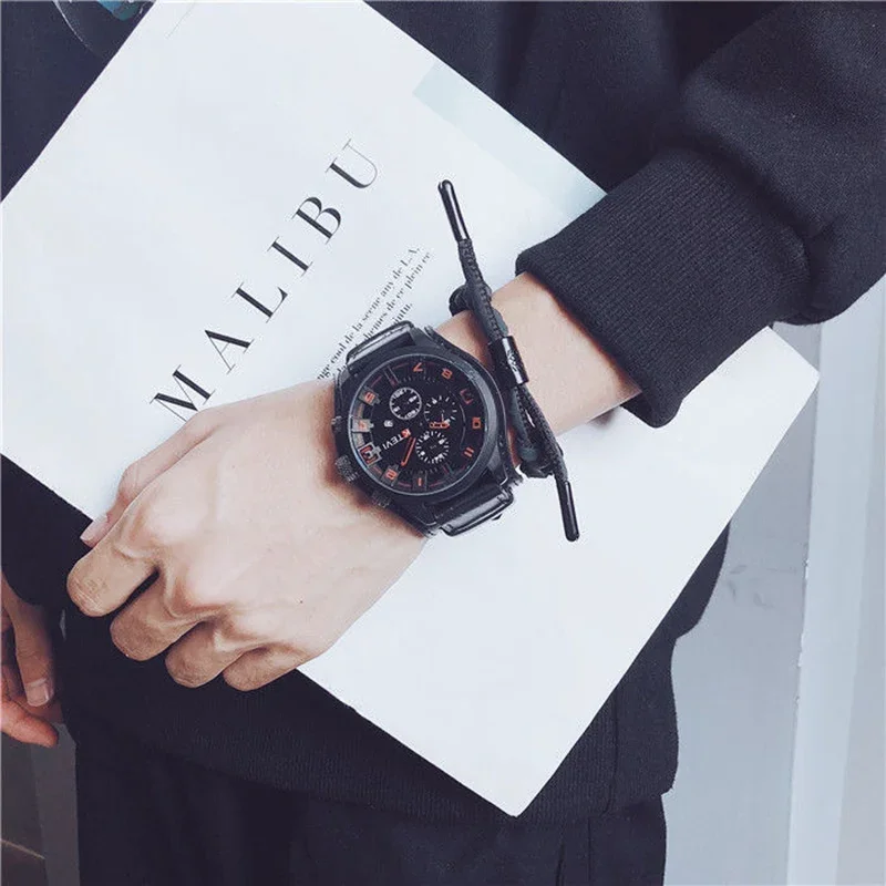 Retro Men's Watches High-end Luxury Man Watch PU Leather Strap Date Business Quartz Watch Big Dial Military Tactical Wristwatch