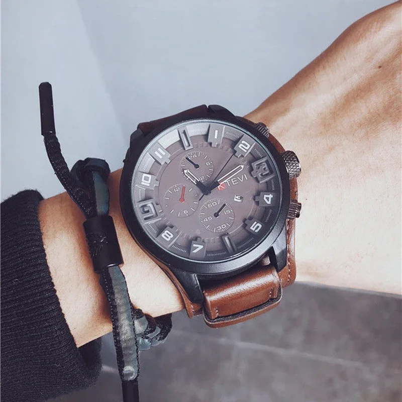 Retro Men's Watches High-end Luxury Man Watch PU Leather Strap Date Business Quartz Watch Big Dial Military Tactical Wristwatch