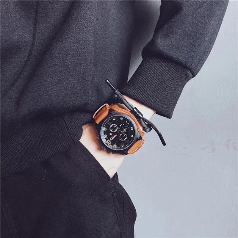 Retro Men's Watches High-end Luxury Man Watch PU Leather Strap Date Business Quartz Watch Big Dial Military Tactical Wristwatch
