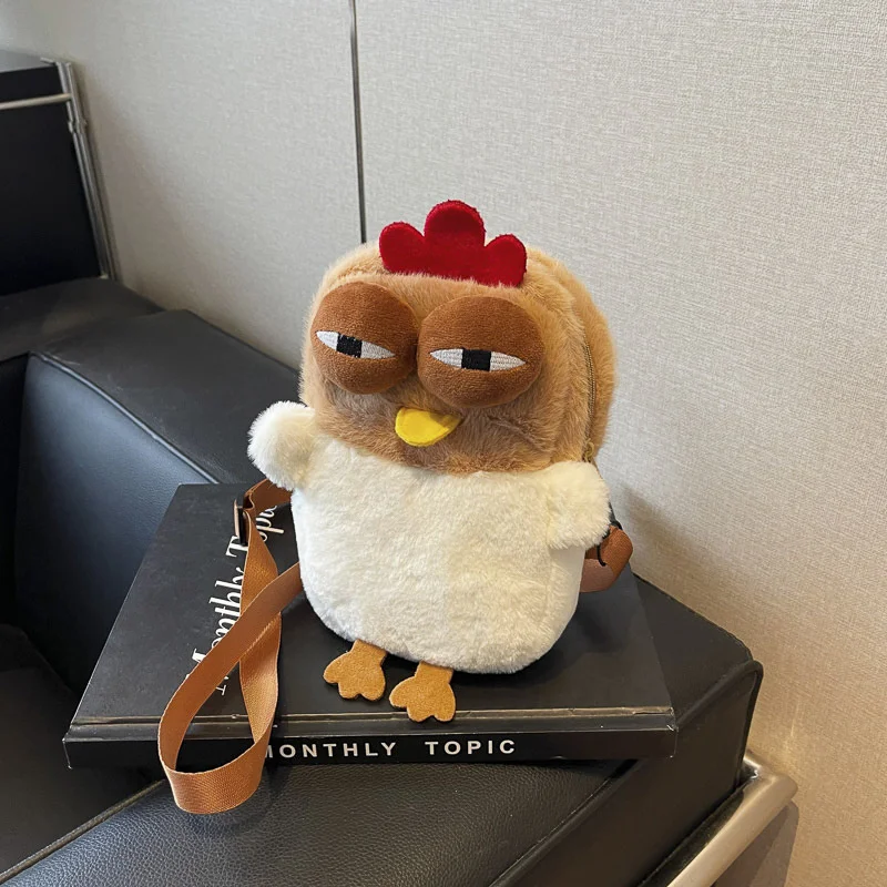 Plush Adjustable Strap Cartoon Bag Chicken Purse For Women Fluffy Hen Shoulder Bag Handbag For Travel Party