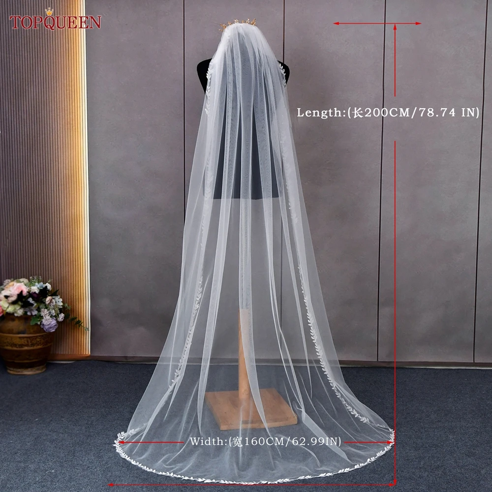 TOPQUEEN V129 Wedding Veil Lace Edge Bridal Veils 3M White Ivory Wedding Veil Thin Scallop Lace Trim Cathedral Mantilla Veu